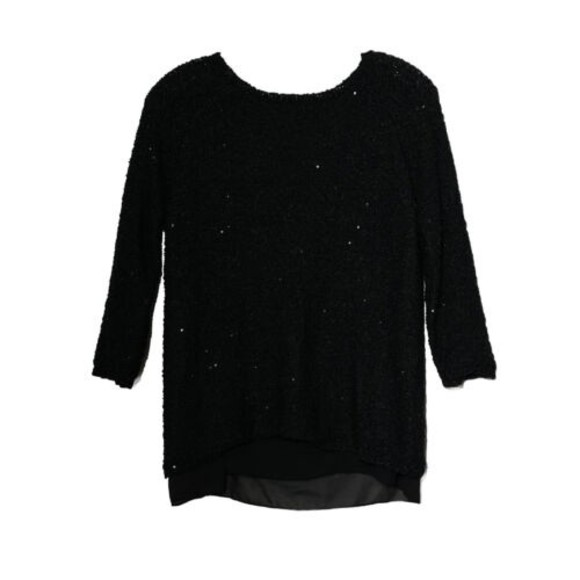 Zara Sparkle Sequins Black‎ Knit Lined Tunic Long Sleeves Sweater Women Size M - Picture 1 of 7